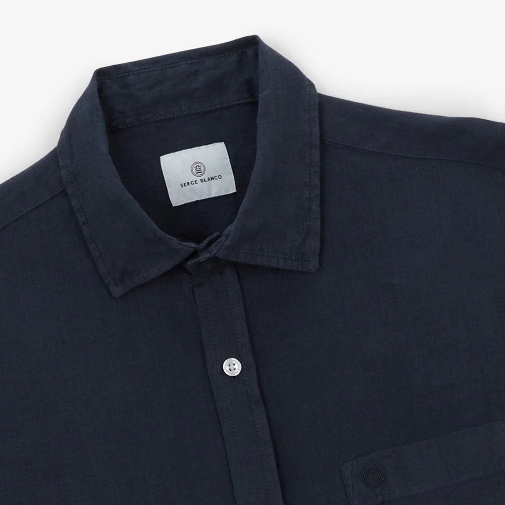 Serge Blanco Regular Linen Short Sleeve Shirt Dark Navy